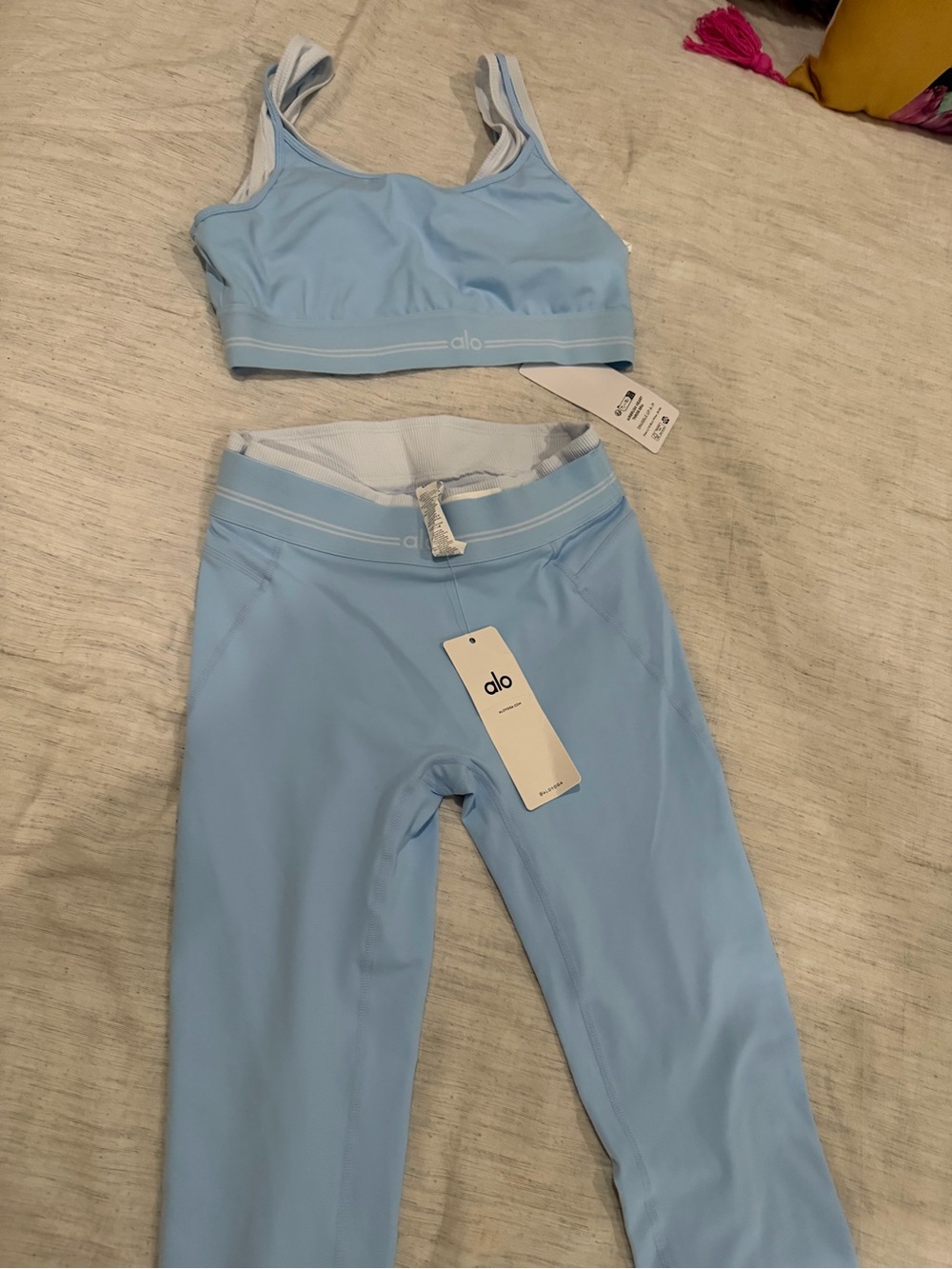 ALO Yoga Light Blue Leggings & Sports Bra Set